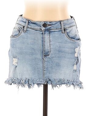 STS Blue Distressed Denim Jean Skirt Womens 30 Raw Hem Frayed Mini Festival Y2K